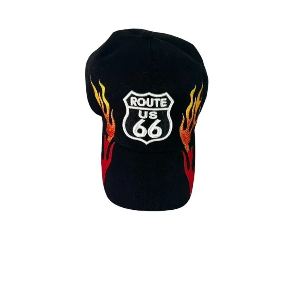 Banona Expressions Route US 66 Mens  ball Cap Black Red Flames Preowned